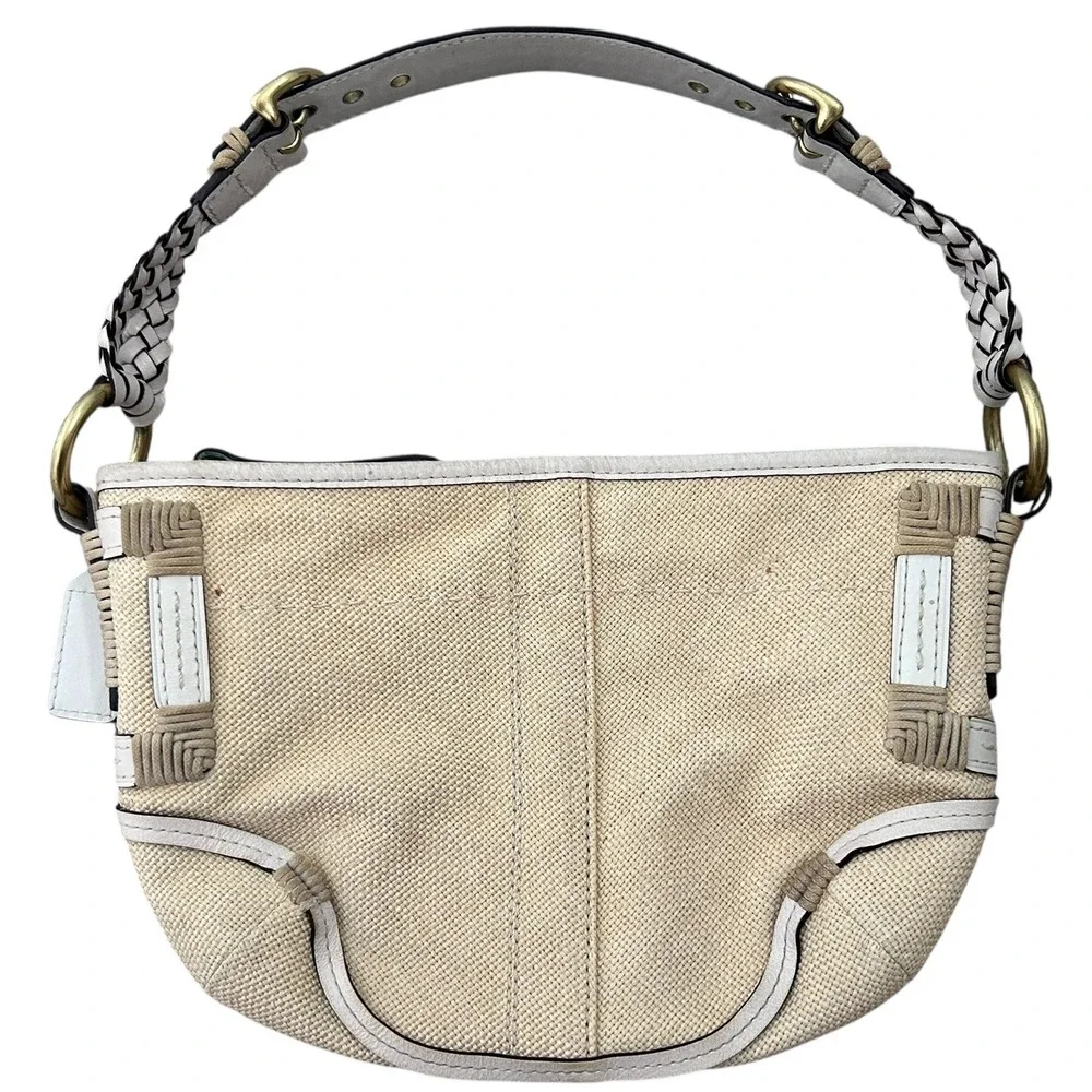 COACH Vintage L053-4710 Canvas & Leather Shoulder Bag Beige Braided Strap Hobo